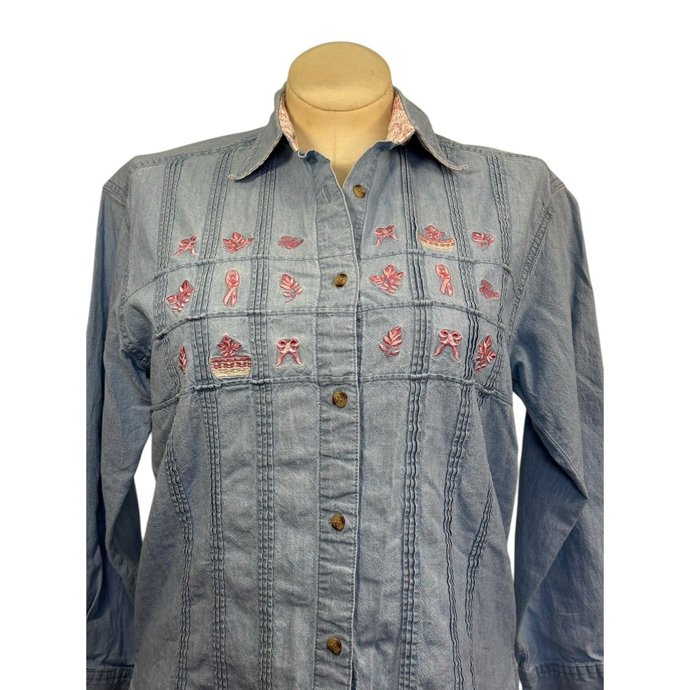 Women's S Longaberger Homestead Long Sleeve Embroidered Shirt Cancer Ribbon Hope - Picture 2 of 6